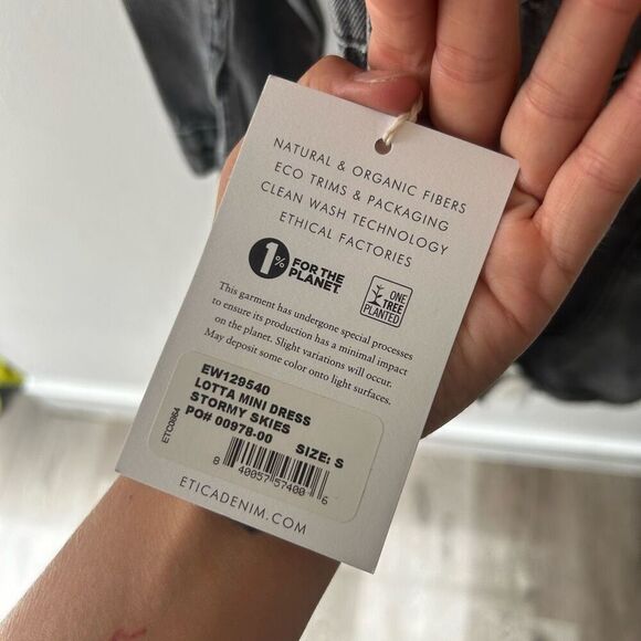 Etica Lotta Long Sleeve Gray Denim Mini Dress Stormy Skies Size S NWT Distressed - Picture 9 of 11